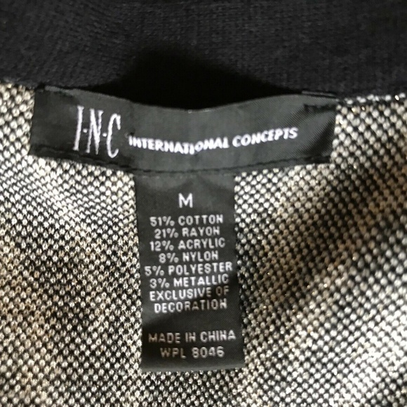 INC White Blk Gold Metallic Zebra Fringe Sweater Zip Pocket Cardigan - Picture 8 of 10